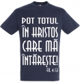 Tricou unisex albastru navy, Pot totul in Hristos